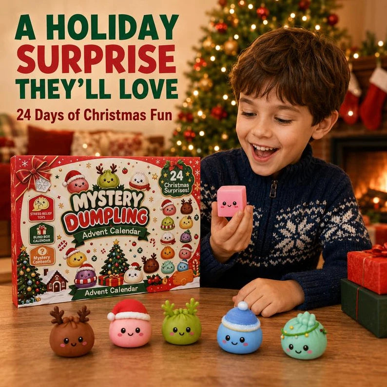 A child discovering a Christmas squishy from the advent calendar